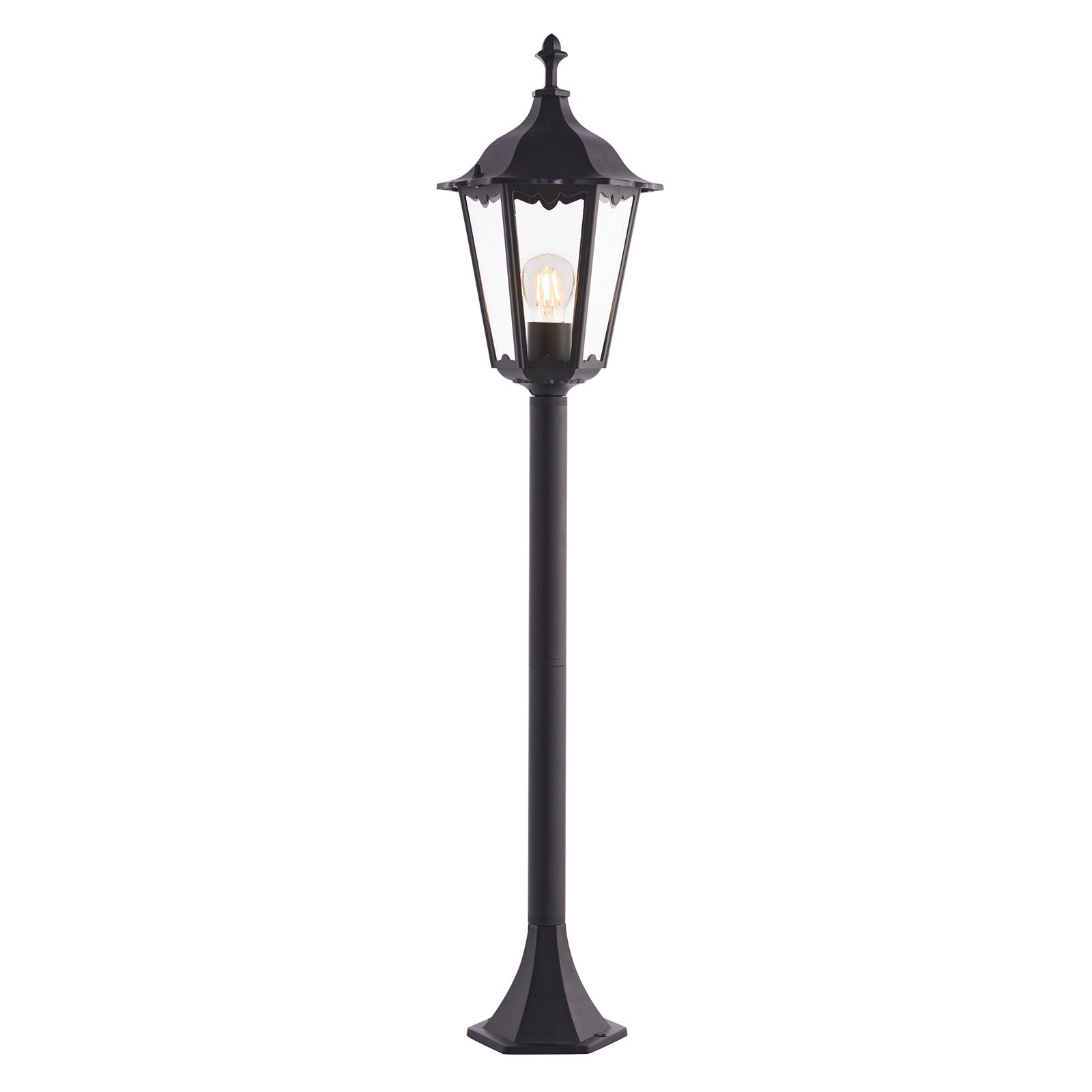 Burford 1-Light Outdoor Post: Traditional Design (Matt Black & Clear Glass)