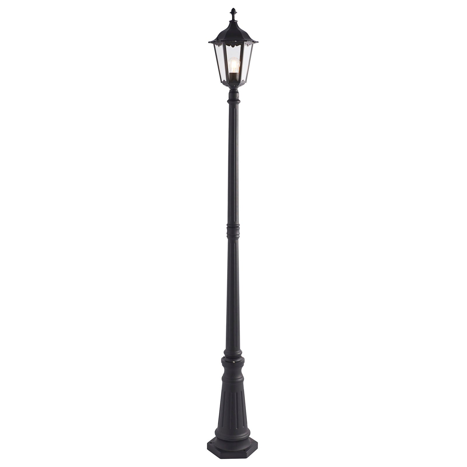 Burford 1-Light Outdoor Lamp Post: Traditional Design (Matt Black & Clear Glass)