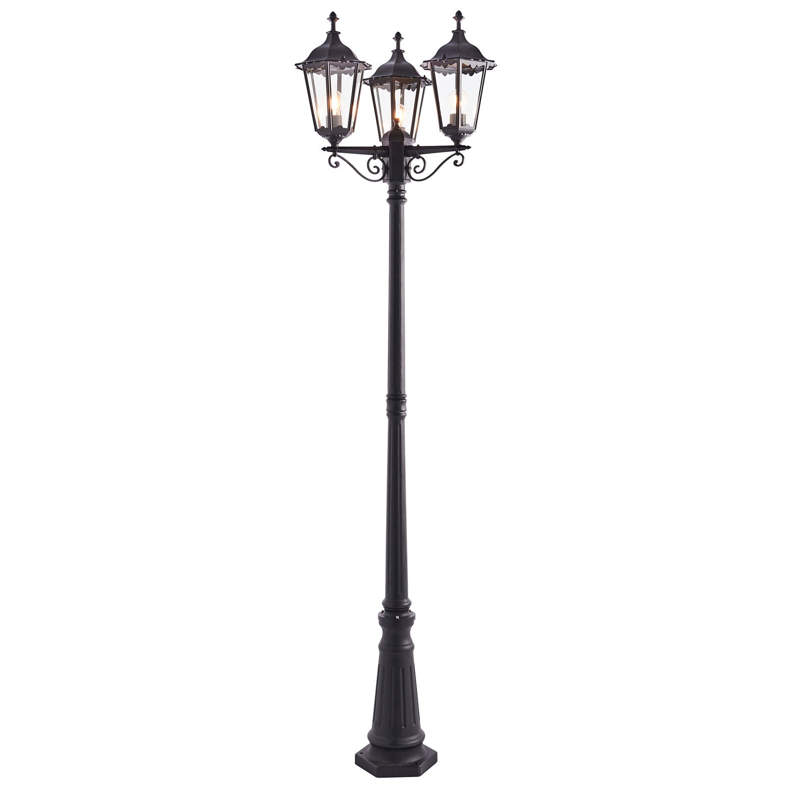 Burford 3-Light Outdoor Lamp Post: Traditional Design (Matt Black & Clear Glass)