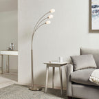 Jaspa 3-Light Multi-Arm Floor Lamp in Satin Nickel with White Glass Shades