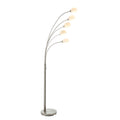 Jaspa 5-Light Multi-Arm Floor Lamp in Satin Nickel with White Glass Shades