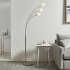 Jaspa 5-Light Multi-Arm Floor Lamp in Satin Nickel with White Glass Shades
