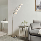 Jaspa 5-Light Multi-Arm Floor Lamp in Satin Nickel with White Glass Shades
