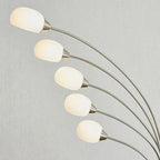 Jaspa 5-Light Multi-Arm Floor Lamp in Satin Nickel with White Glass Shades