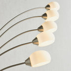 Jaspa 5-Light Multi-Arm Floor Lamp in Satin Nickel with White Glass Shades