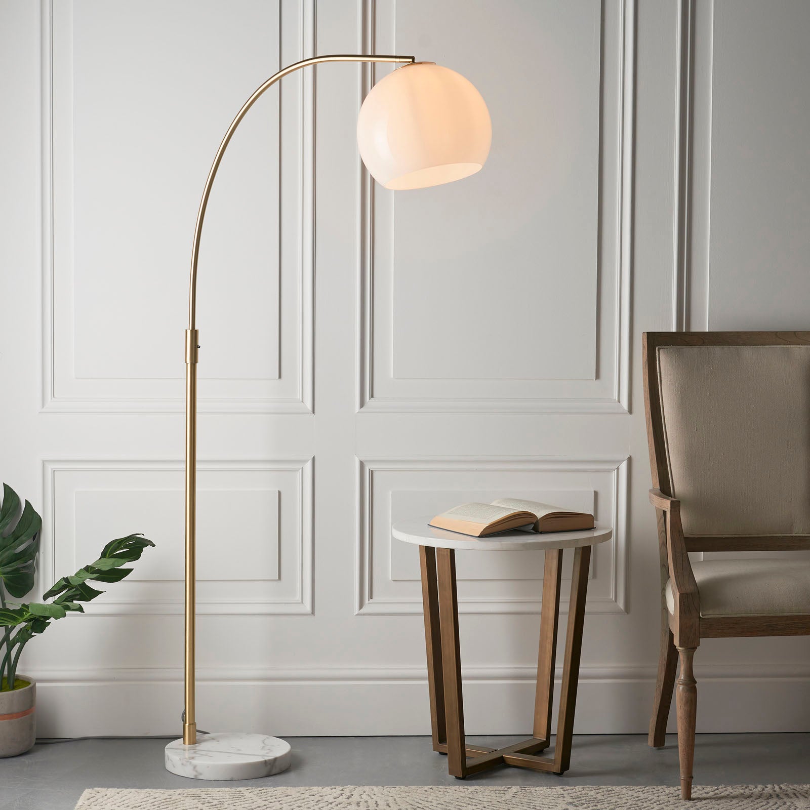 Otto Floor Lamp - Brushed Brass, White & Grey Marble (Large)