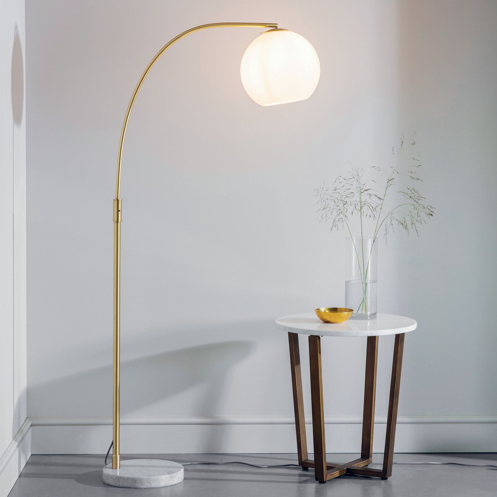 Otto Floor Lamp - Brushed Brass, White & Grey Marble (Large)