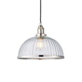 Hansen Bright Nickel Industrial Pendant Lamp with Ribbed Glass