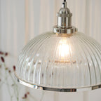 Hansen Bright Nickel Industrial Pendant Lamp with Ribbed Glass