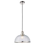 Hansen Bright Nickel Industrial Pendant Lamp with Ribbed Glass
