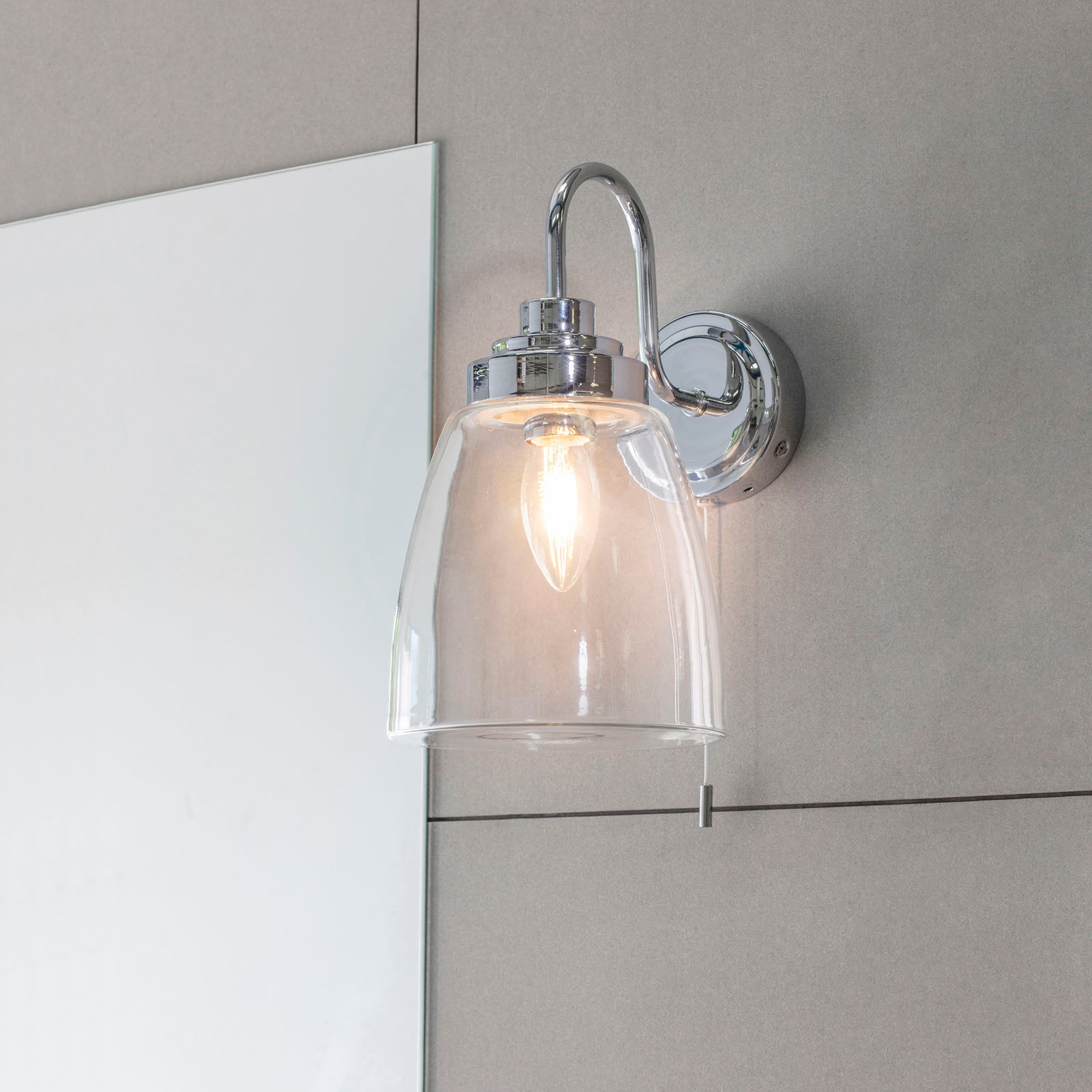 Ashbury 1-Light Bathroom Wall Sconce: Classic Style (Chrome & Glass)