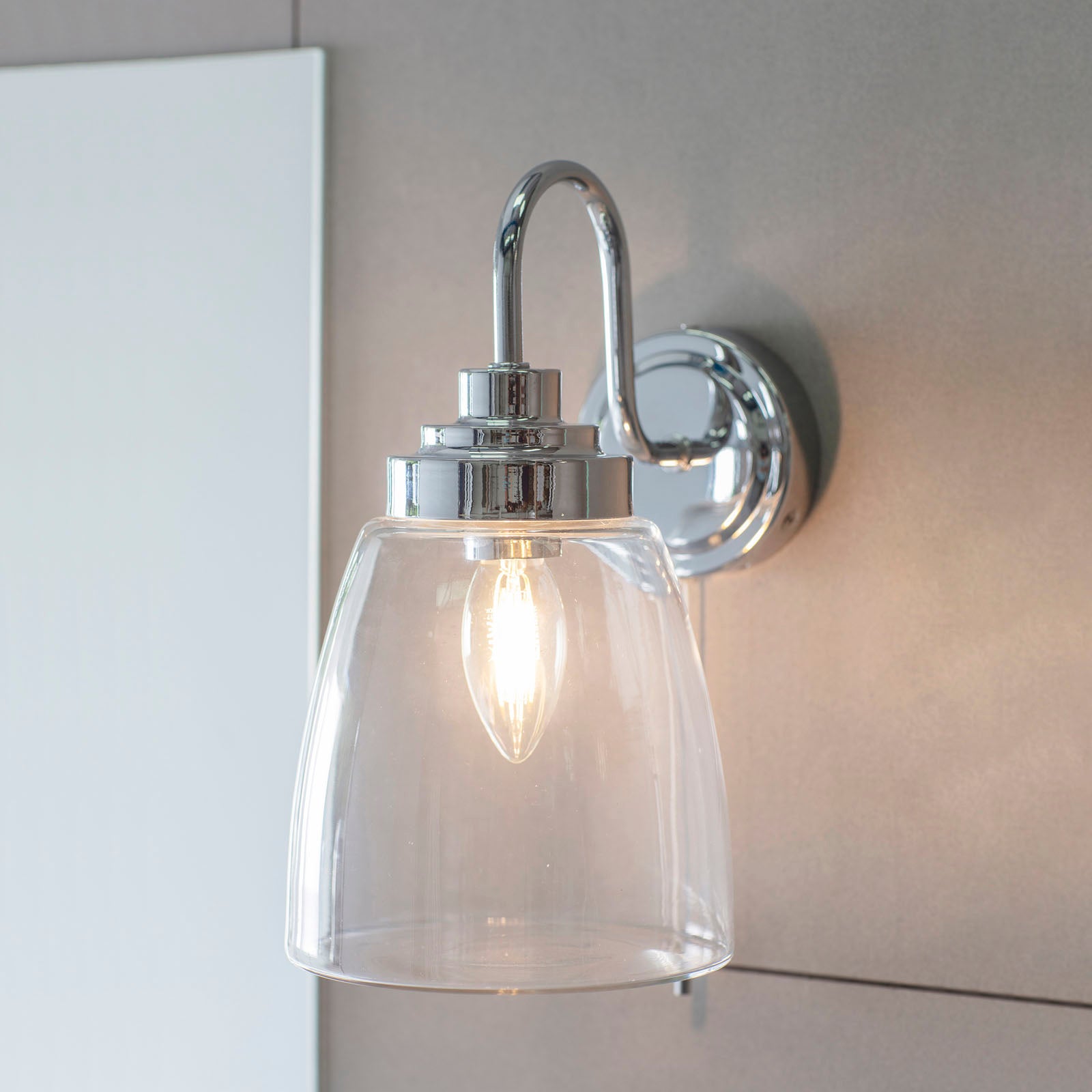 Ashbury 1-Light Bathroom Wall Sconce: Classic Style (Chrome & Glass)