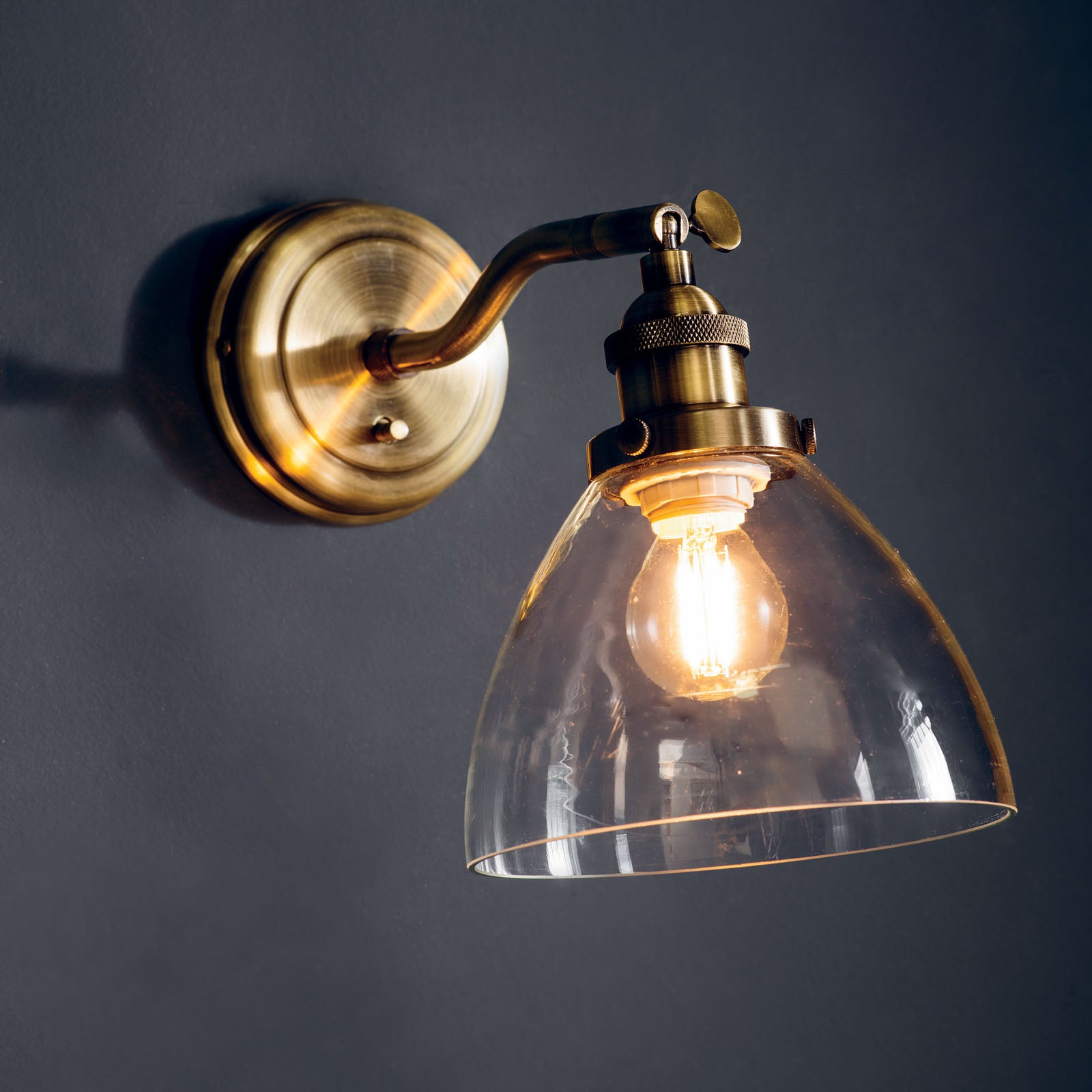 Hansen Antique Brass Adjustable Industrial Wall Light