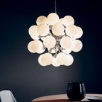 Oscar Satin Nickel 28-Light Mid-Century Pendant with Gloss White Glass Shades
