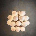 Oscar Satin Nickel 28-Light Mid-Century Pendant with Gloss White Glass Shades