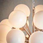 Oscar Satin Nickel 28-Light Mid-Century Pendant with Gloss White Glass Shades