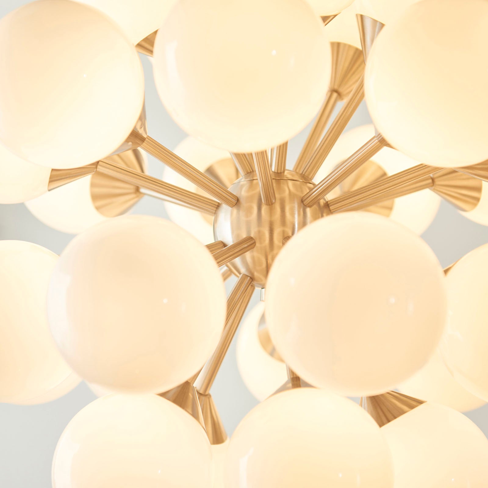 Oscar Satin Nickel 28-Light Mid-Century Pendant with Gloss White Glass Shades