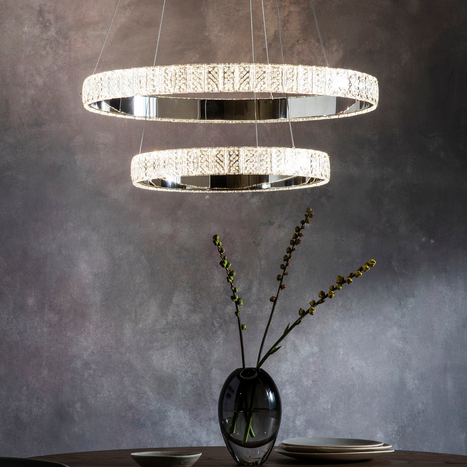 Celeste Modern 2-Light Chrome Pendant Light with Clear Crystals (LED)
