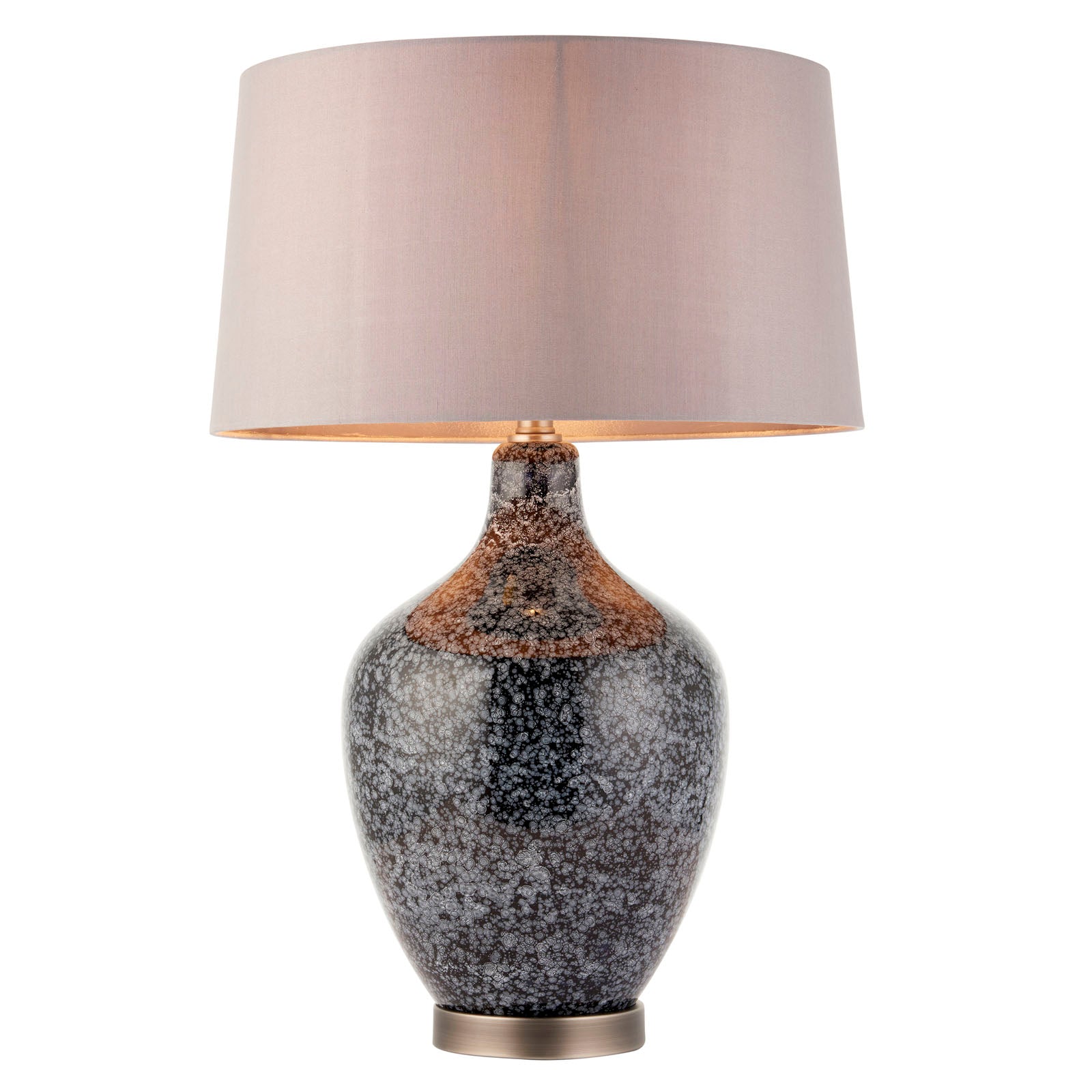 Ilsa Black Glass Table Lamp with Grey Faux Silk Shade