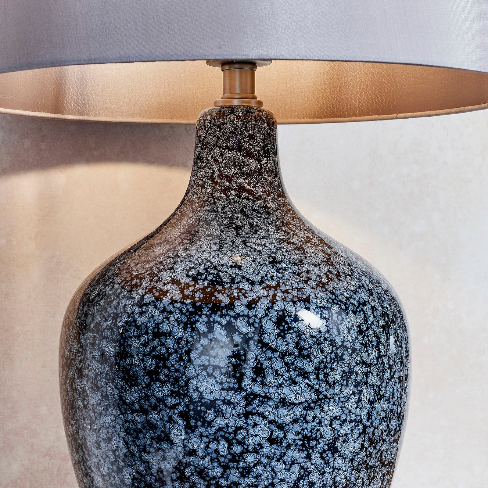 Ilsa Black Glass Table Lamp with Grey Faux Silk Shade