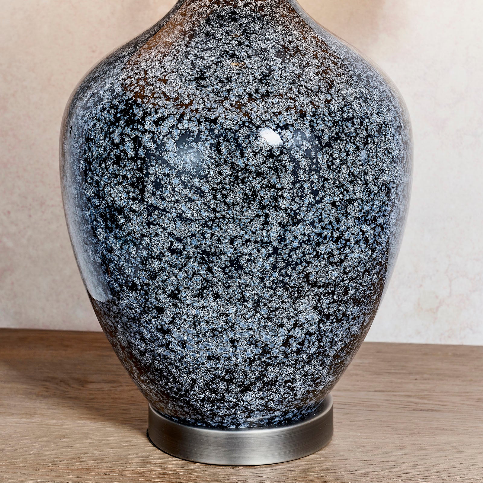 Ilsa Black Glass Table Lamp with Grey Faux Silk Shade