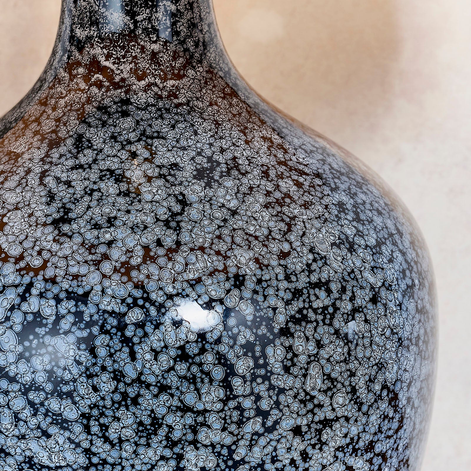 Ilsa Black Glass Table Lamp with Grey Faux Silk Shade