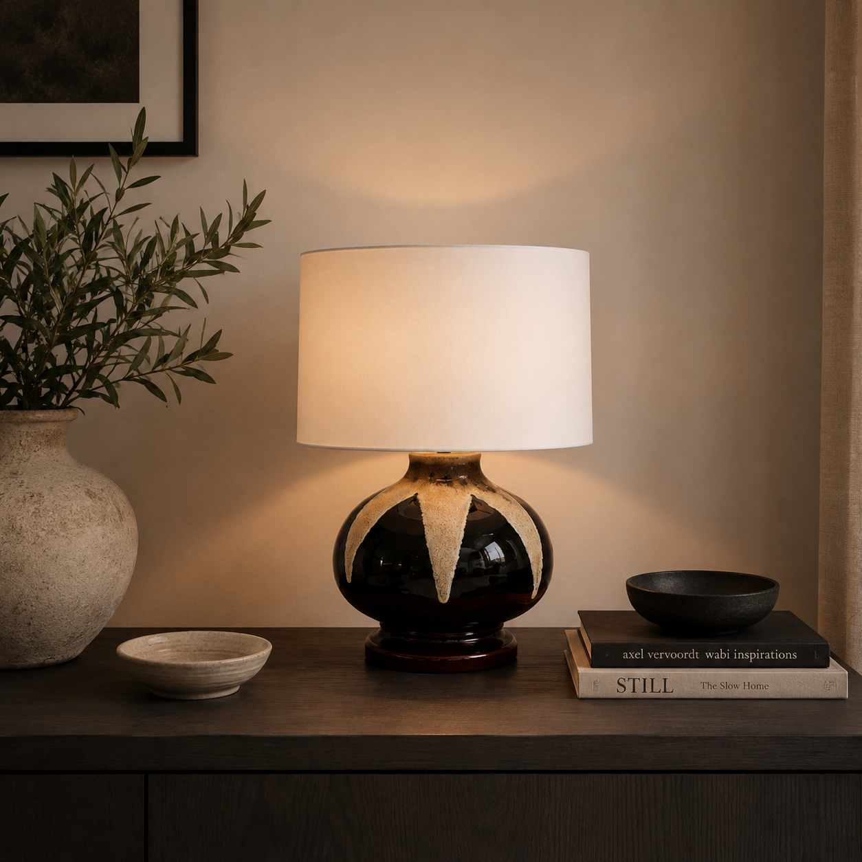 TL3002 - Black Glazed Stone Table Lamp