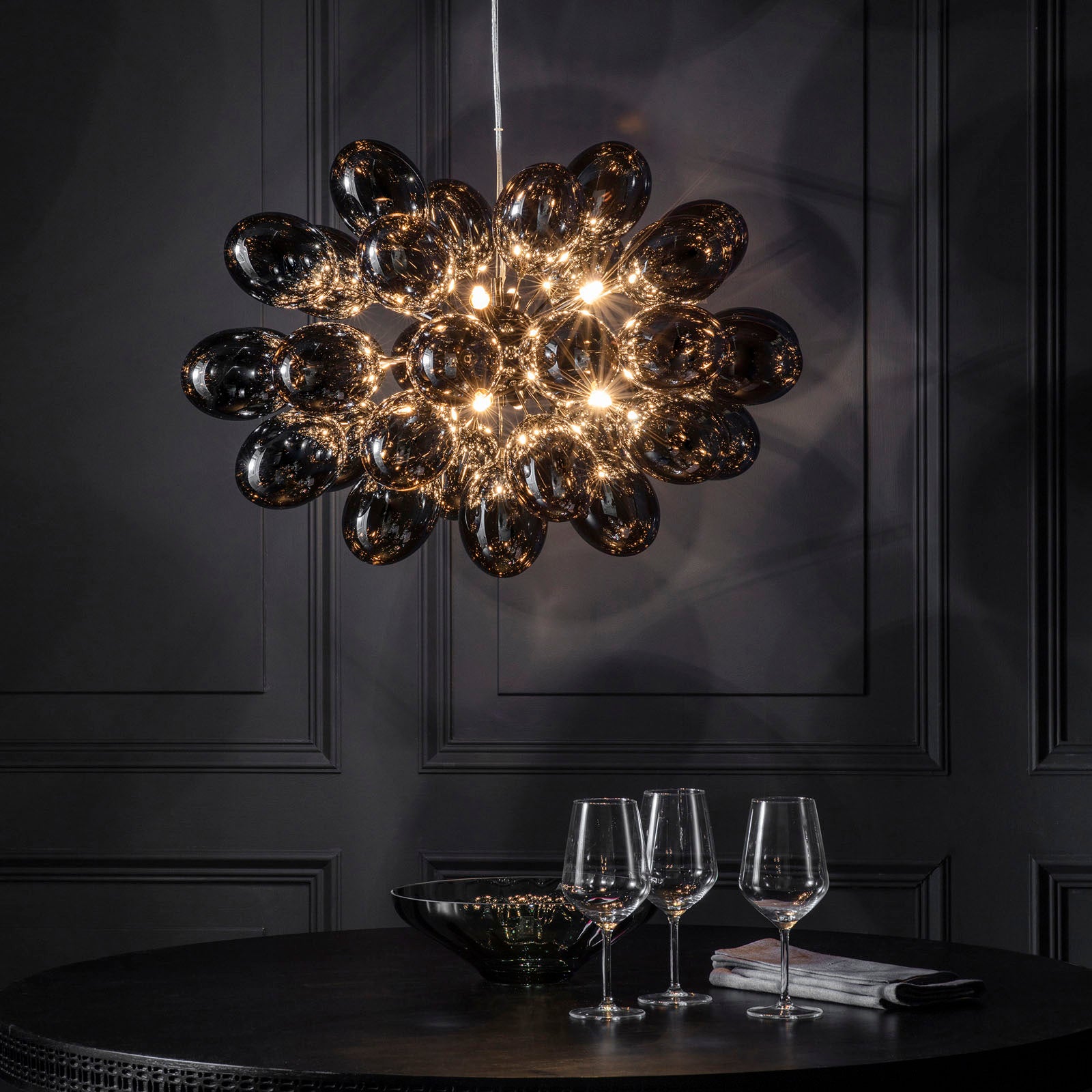 Infinity 8-Light Black Chrome Pendant Light with Dark Chrome Glass Shades