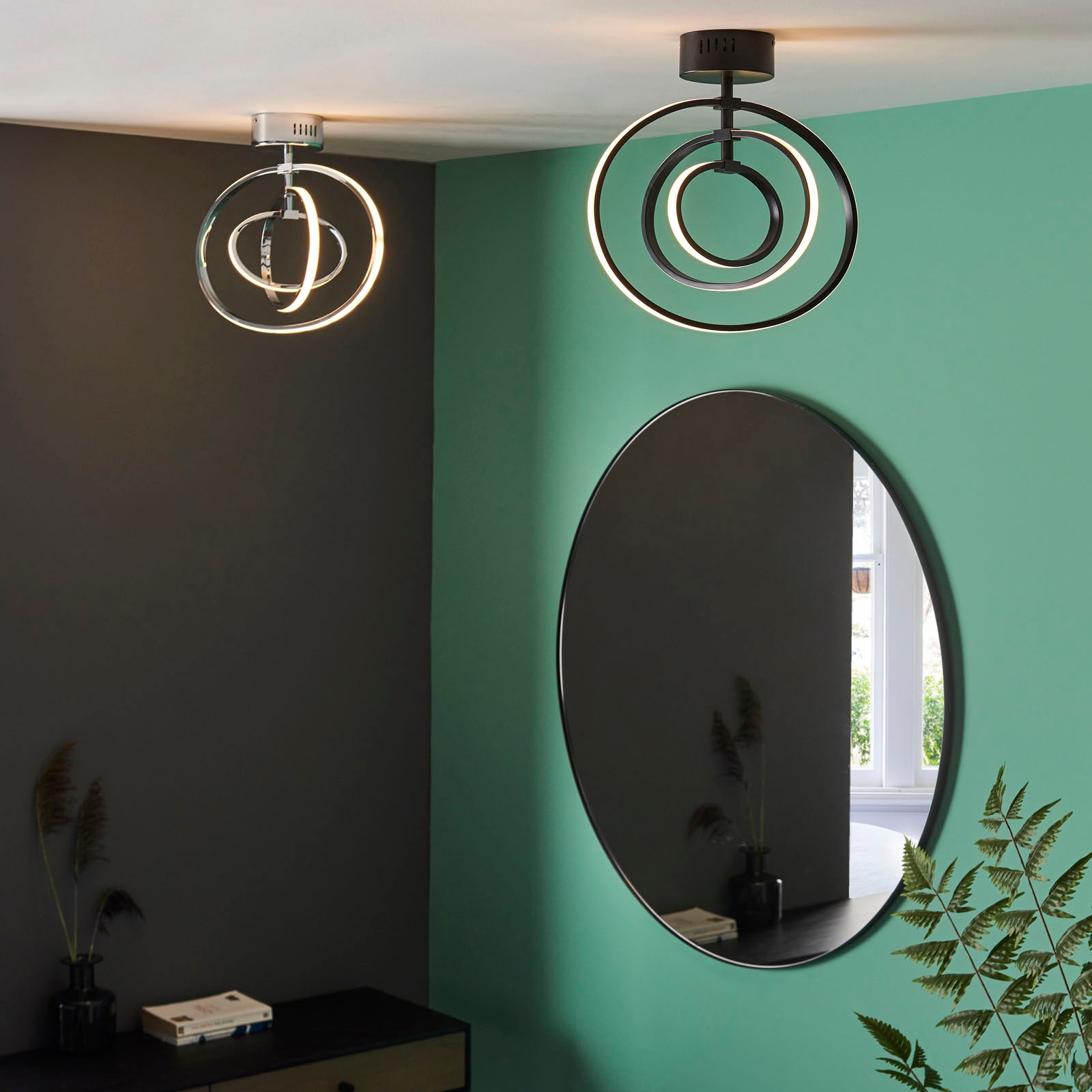 Avali 1-Light LED Semi-Flush Mount: Sculptural Hoop (Black & White)