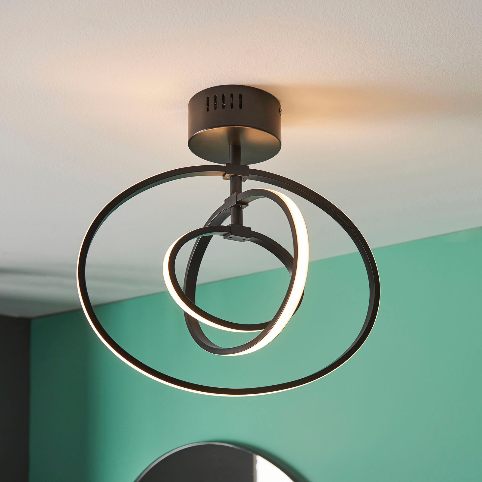 Avali 1-Light LED Semi-Flush Mount: Sculptural Hoop (Black & White)