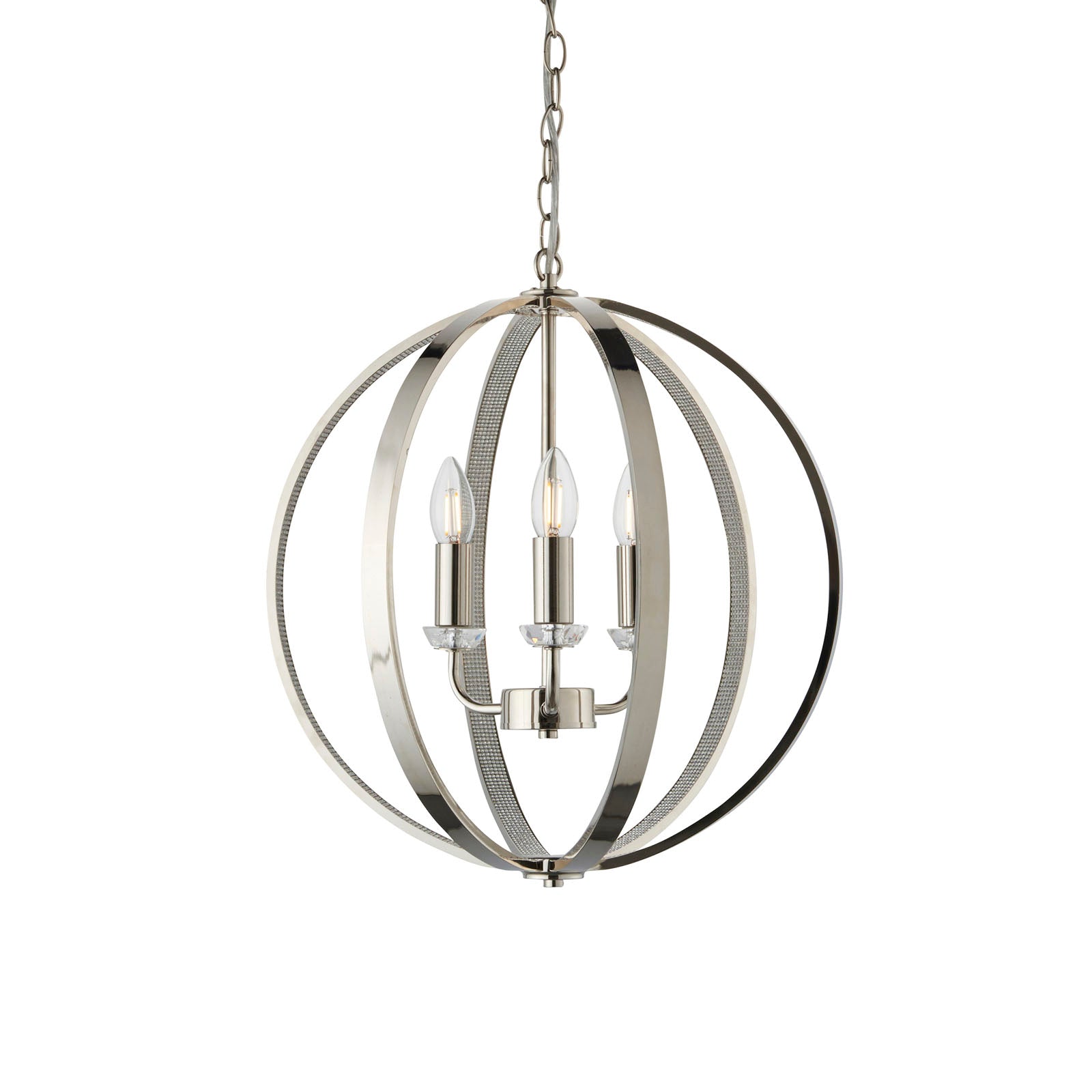 Ritz Modern 3-Light Pendant Lamp (Bright Nickel, Open Frame)