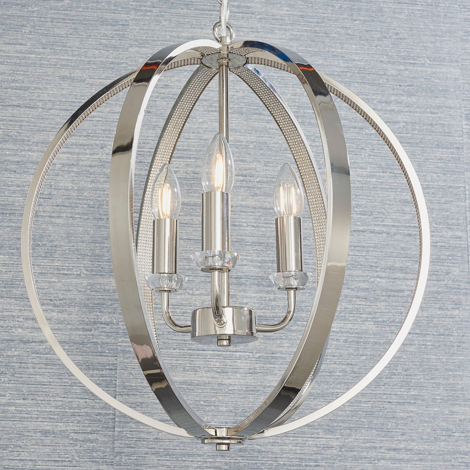 Ritz Modern 3-Light Pendant Lamp (Bright Nickel, Open Frame)