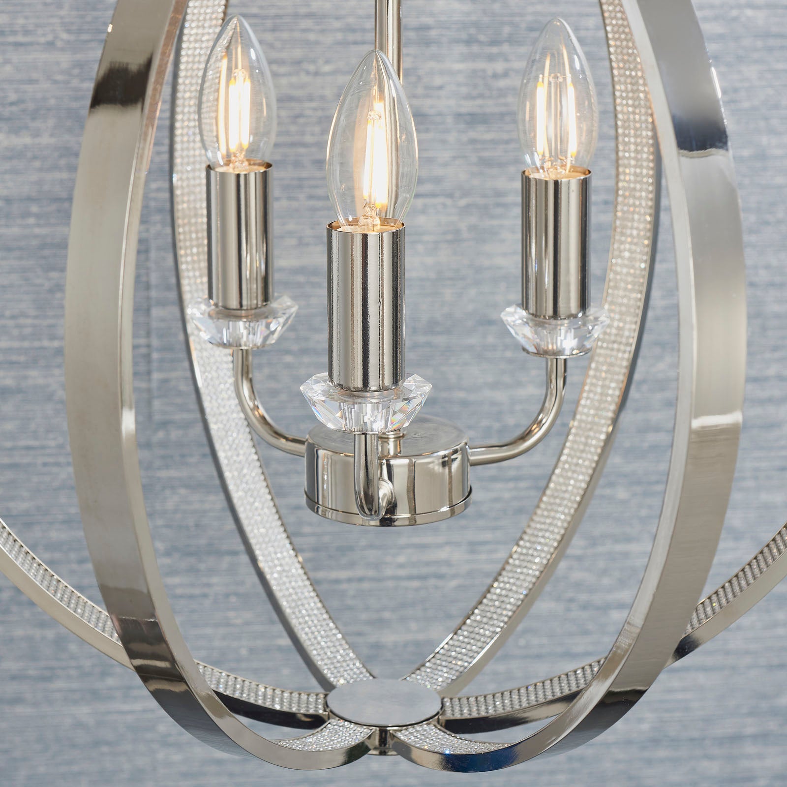 Ritz Modern 3-Light Pendant Lamp (Bright Nickel, Open Frame)