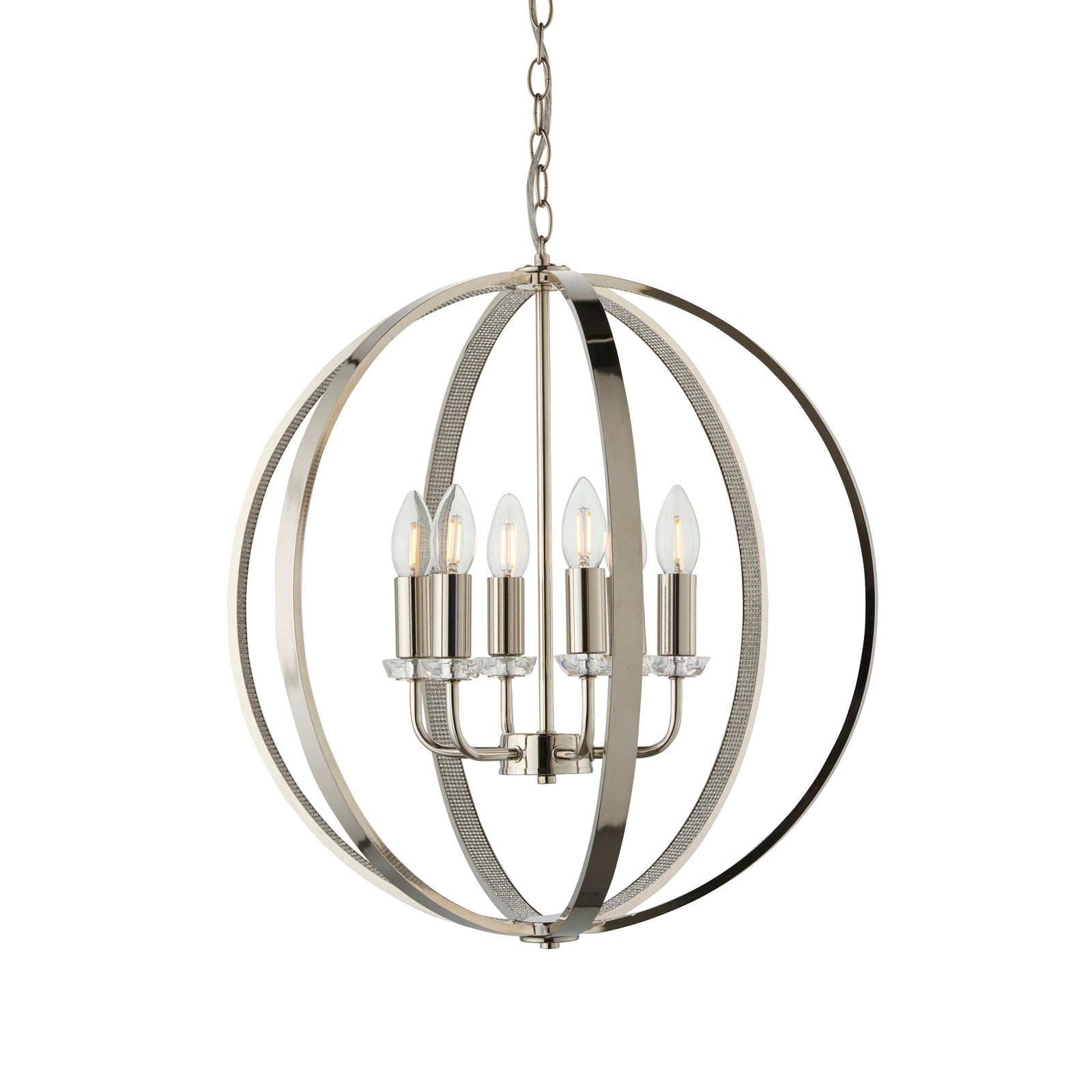 Ritz Modern 6-Light Pendant Lamp (Bright Nickel, Open Frame)