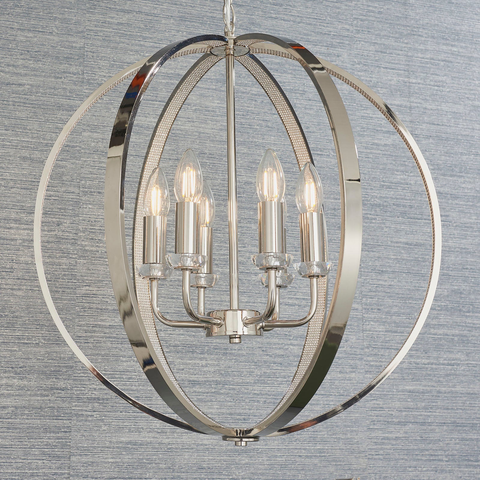 Ritz Modern 6-Light Pendant Lamp (Bright Nickel, Open Frame)