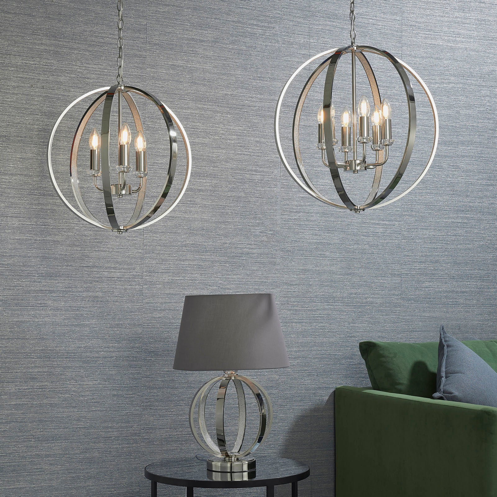 Ritz Modern 6-Light Pendant Lamp (Bright Nickel, Open Frame)