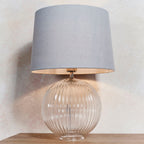 Jemma 1-Light Clear Ribbed Glass Table Lamp with Satin Nickel Finish