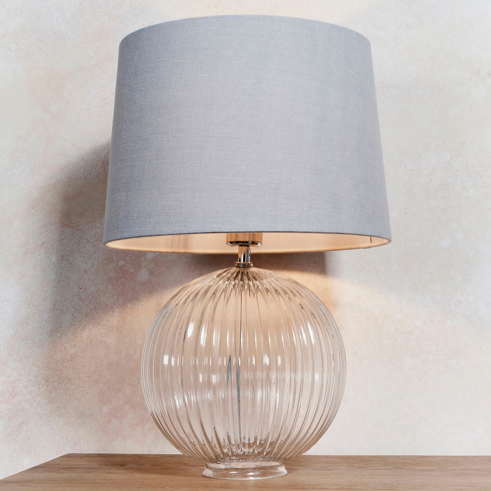 Jemma 1-Light Clear Ribbed Glass Table Lamp with Satin Nickel Finish