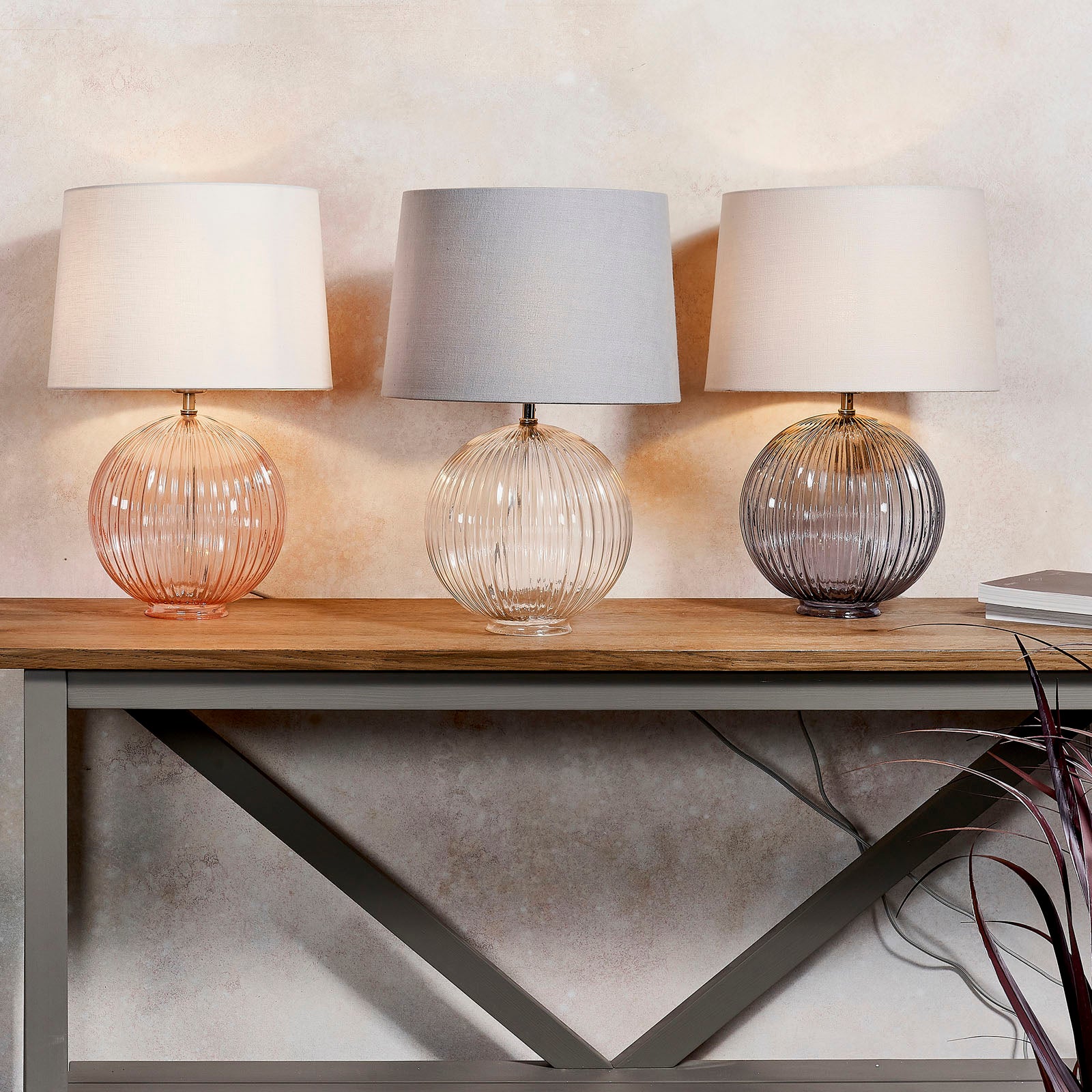 Jemma 1-Light Clear Ribbed Glass Table Lamp with Satin Nickel Finish