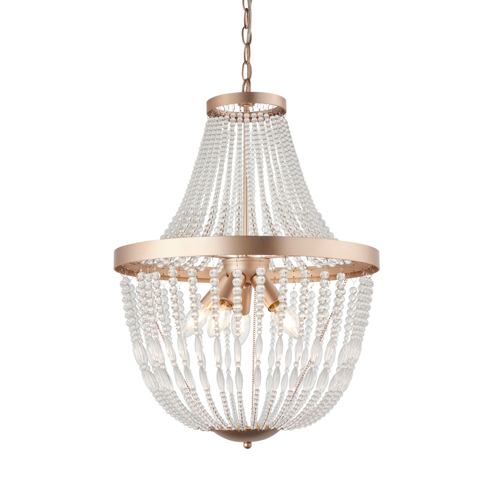 Celine Modern 5-Light Rose Gold Pendant Light with Clear Glass Beads