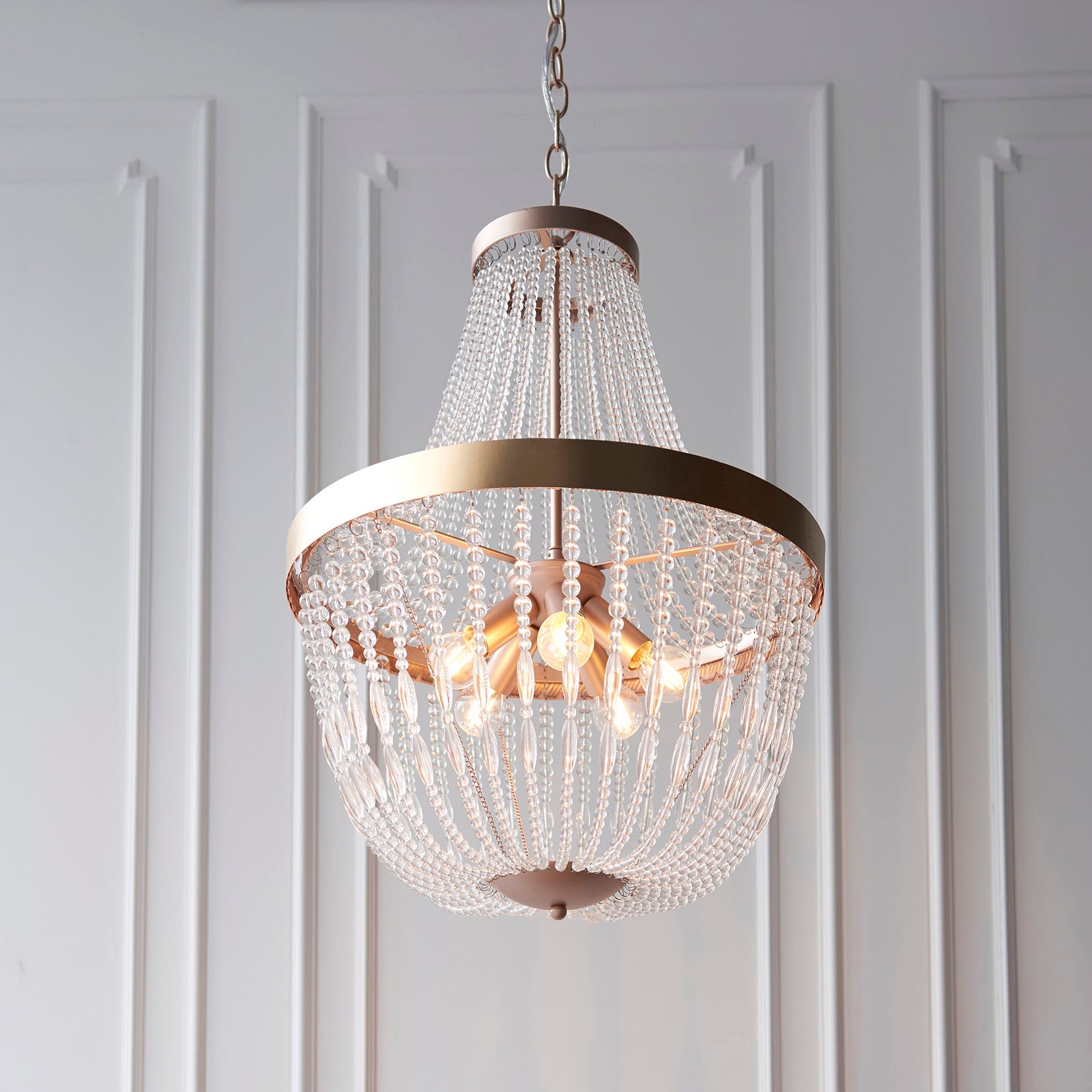 Celine Modern 5-Light Rose Gold Pendant Light with Clear Glass Beads