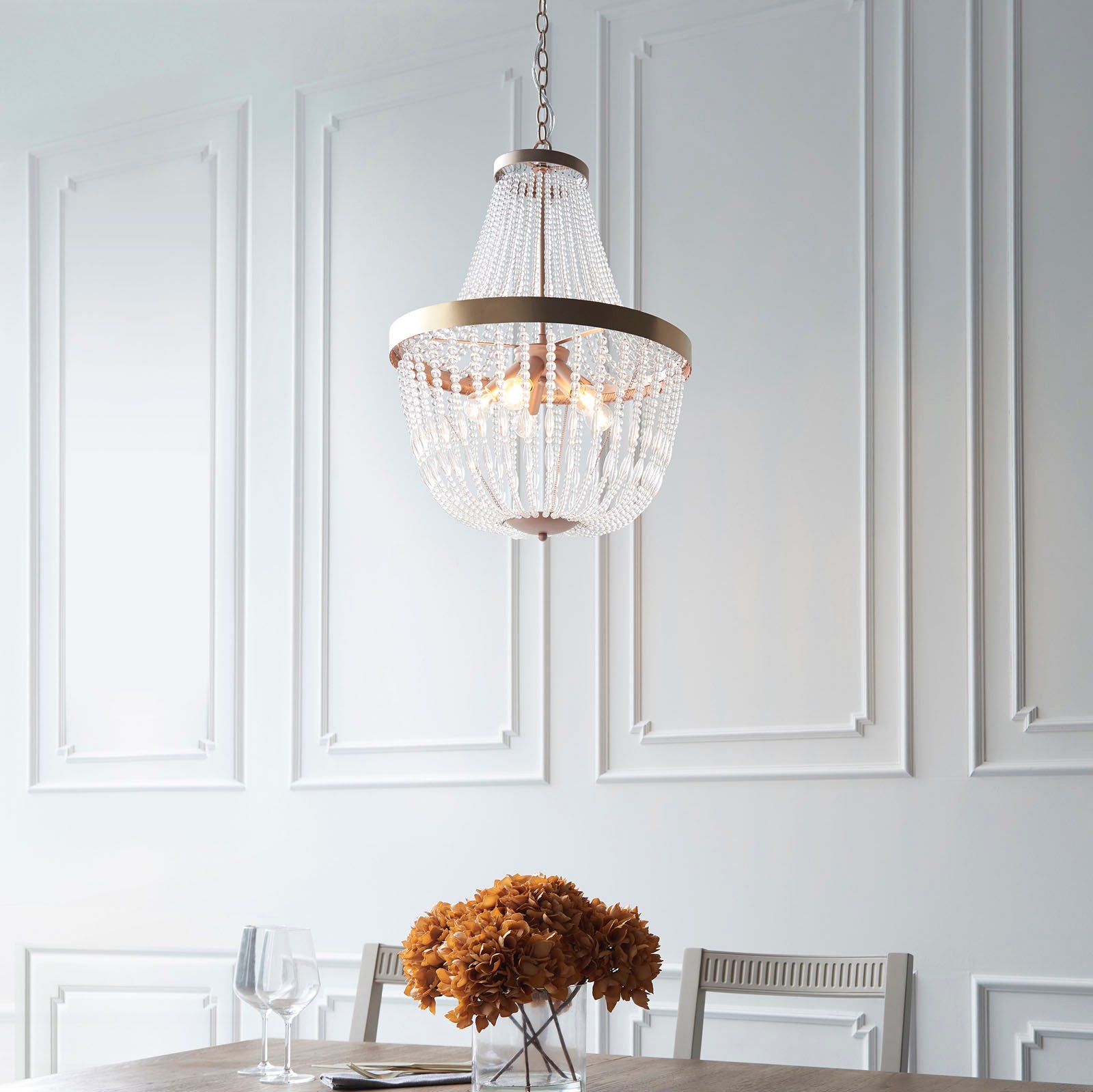 Celine Modern 5-Light Rose Gold Pendant Light with Clear Glass Beads