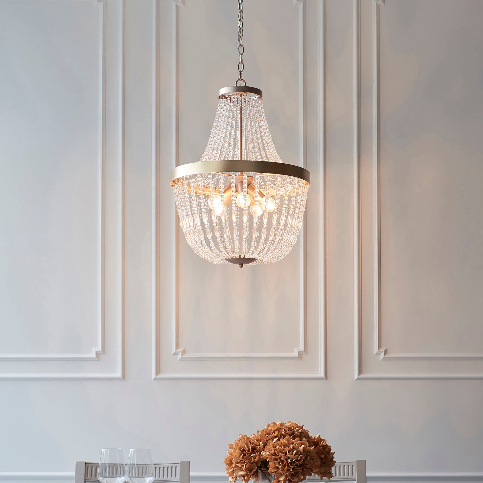 Celine Modern 5-Light Rose Gold Pendant Light with Clear Glass Beads