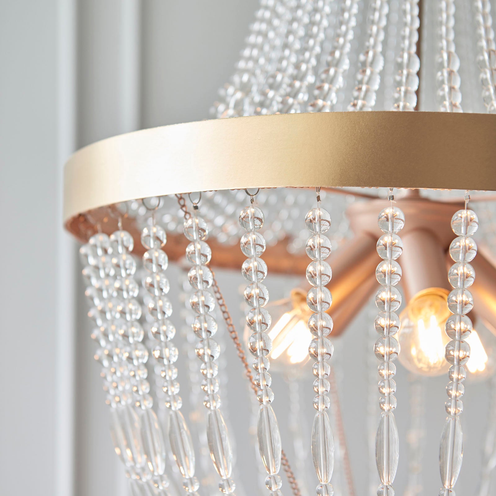 Celine Modern 5-Light Rose Gold Pendant Light with Clear Glass Beads