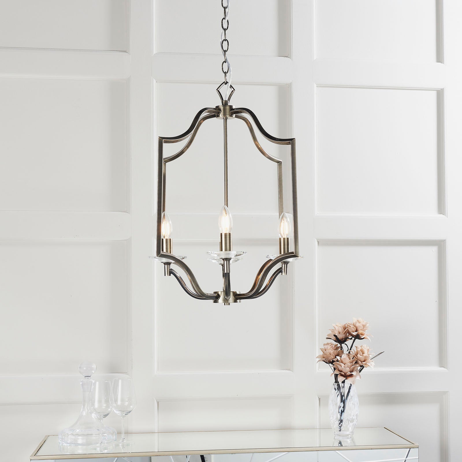 Lainey 4-Light Antique Brass Rope Chain Pendant with Crystal Glass