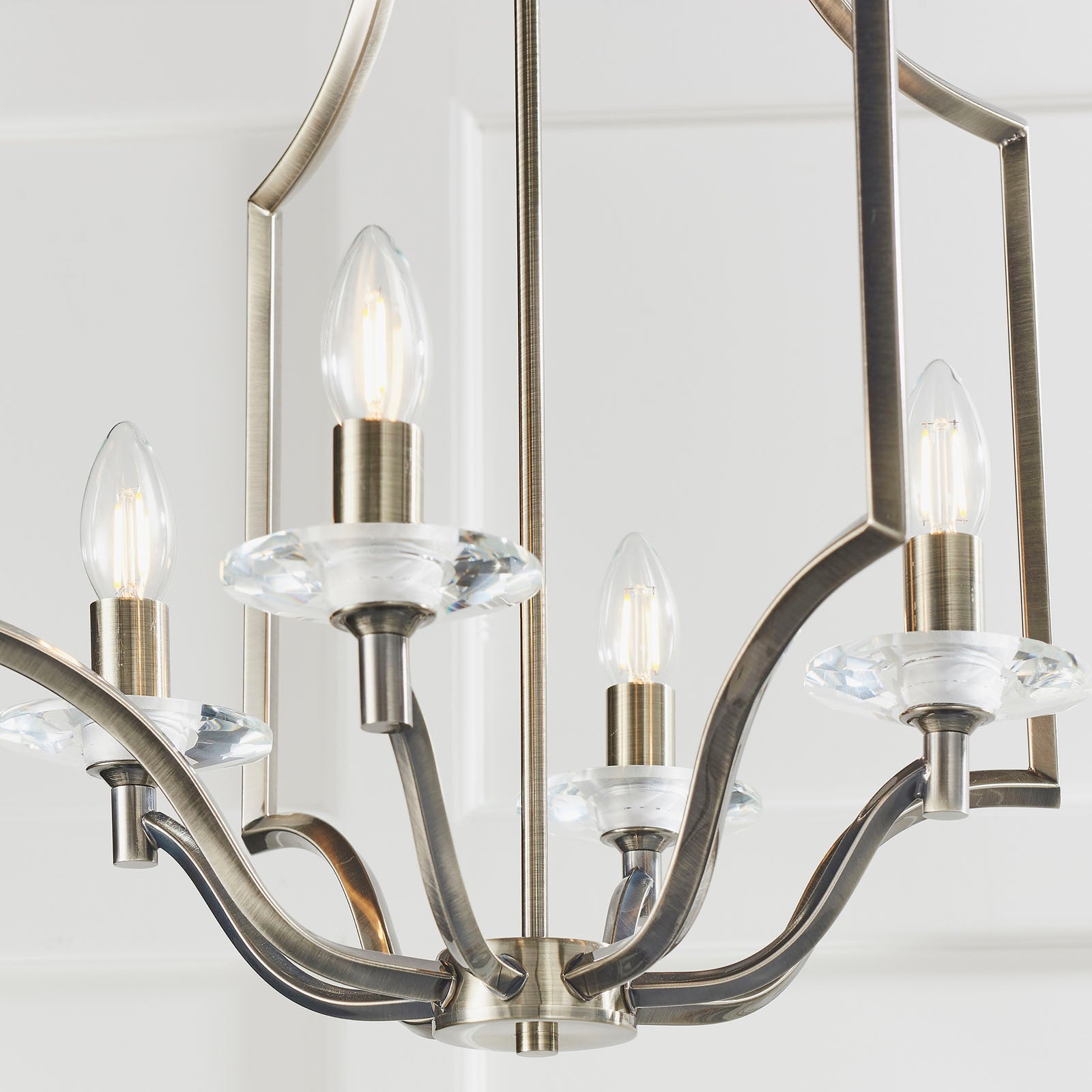 Lainey 4-Light Antique Brass Rope Chain Pendant with Crystal Glass