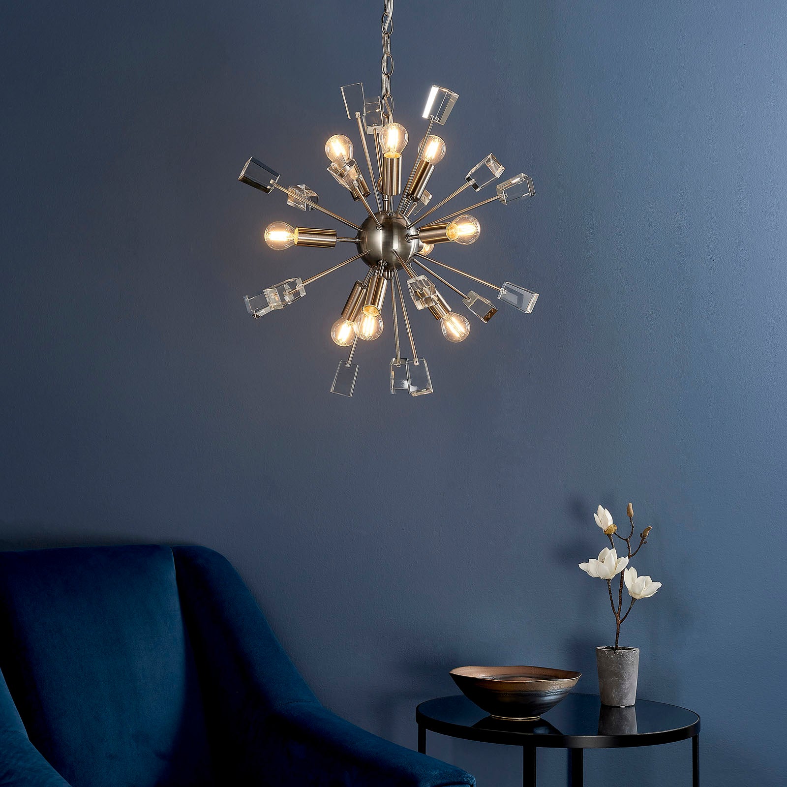 Miro 9-Light Satin Nickel Crystal Sphere Pendant Light