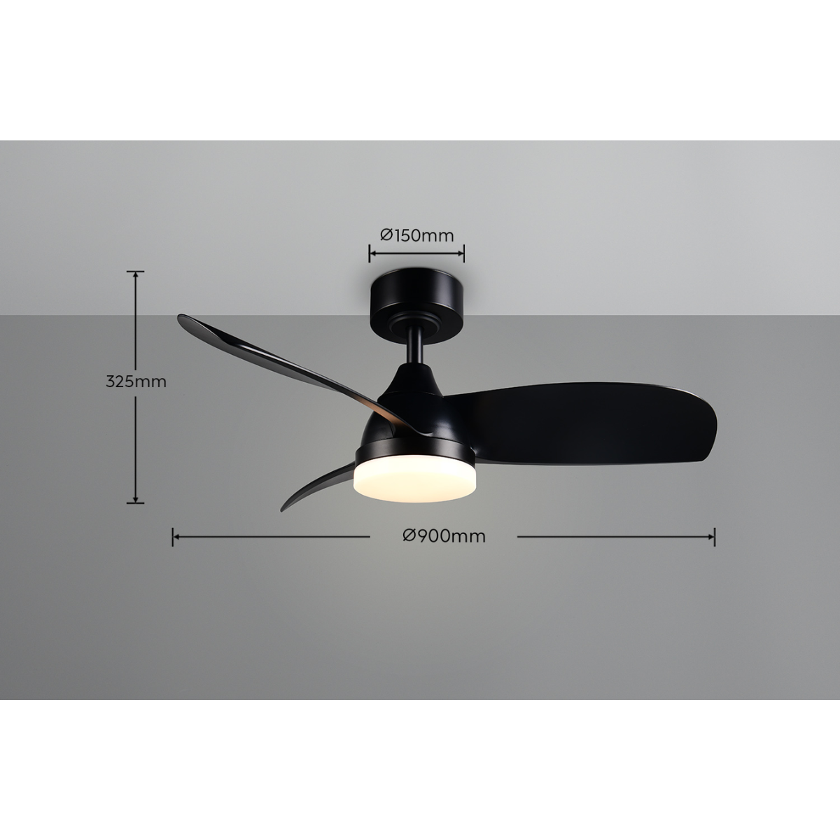 HELSINKI Black 3 Blade Ceiling Fan Large