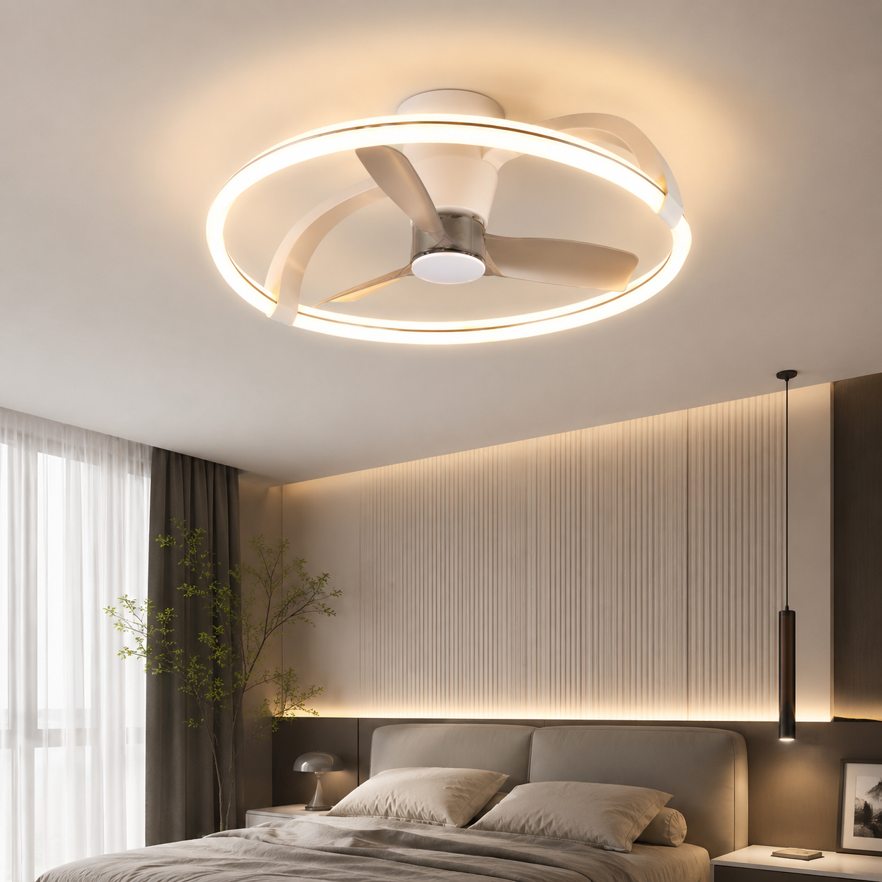 STOCKHOLM Large White Ceiling Fan With LED Ring