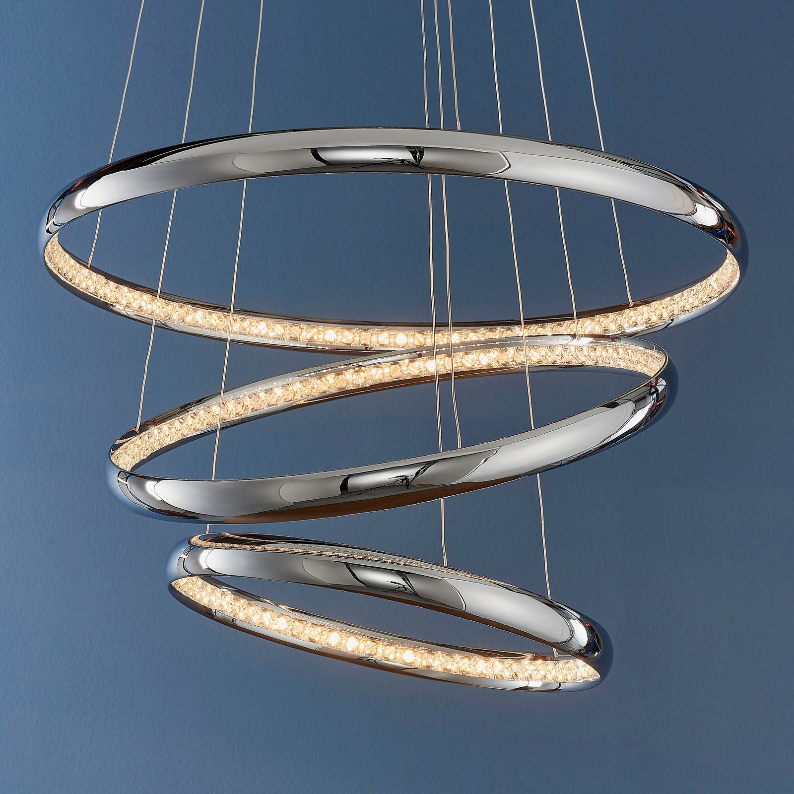 Ozias Polished Chrome LED Pendant Light with Clear Crystals